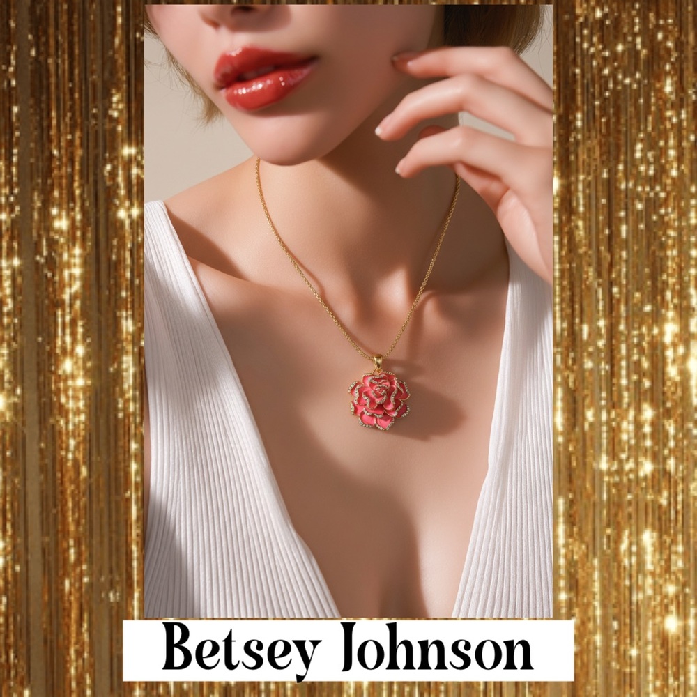 Betsey Johnson Full Bloom Pink Rose Pendant Necklace